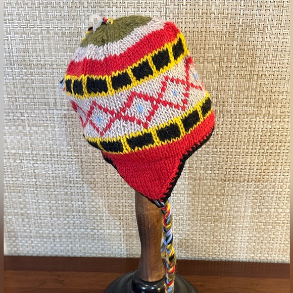 🌟HP🌟Himalayan Trapper Hat 100% Red & Greige Wool Handcraft Collection D&Y Nepal - Picture 3 of 8